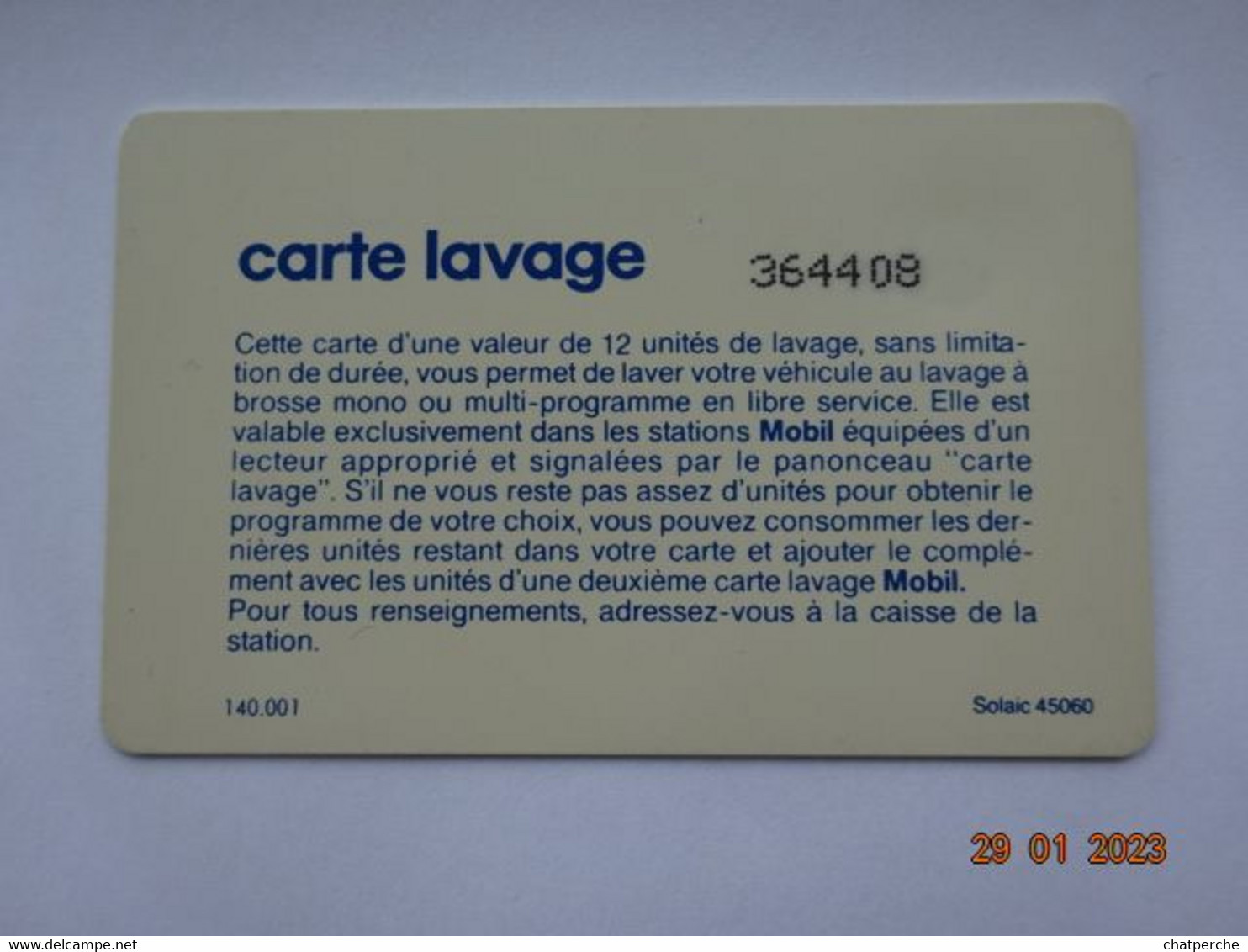 CARTE  A PUCE CHIP CARD CARTE LAVAGE AUTO MOBIL  12 UNITES - Car Wash Cards