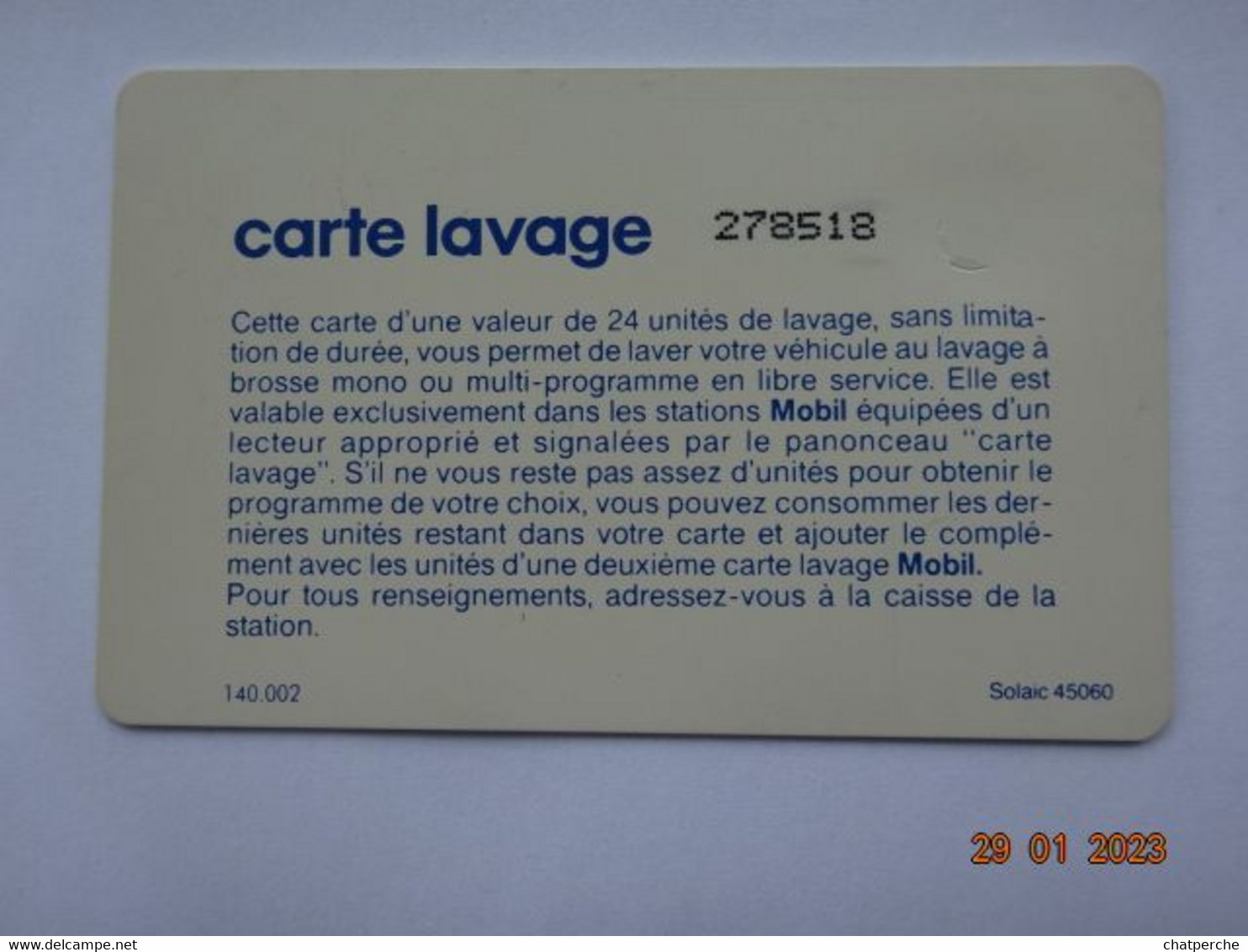 CARTE  A PUCE CHIP CARD CARTE LAVAGE AUTO MOBIL  24 UNITES - Lavage Auto