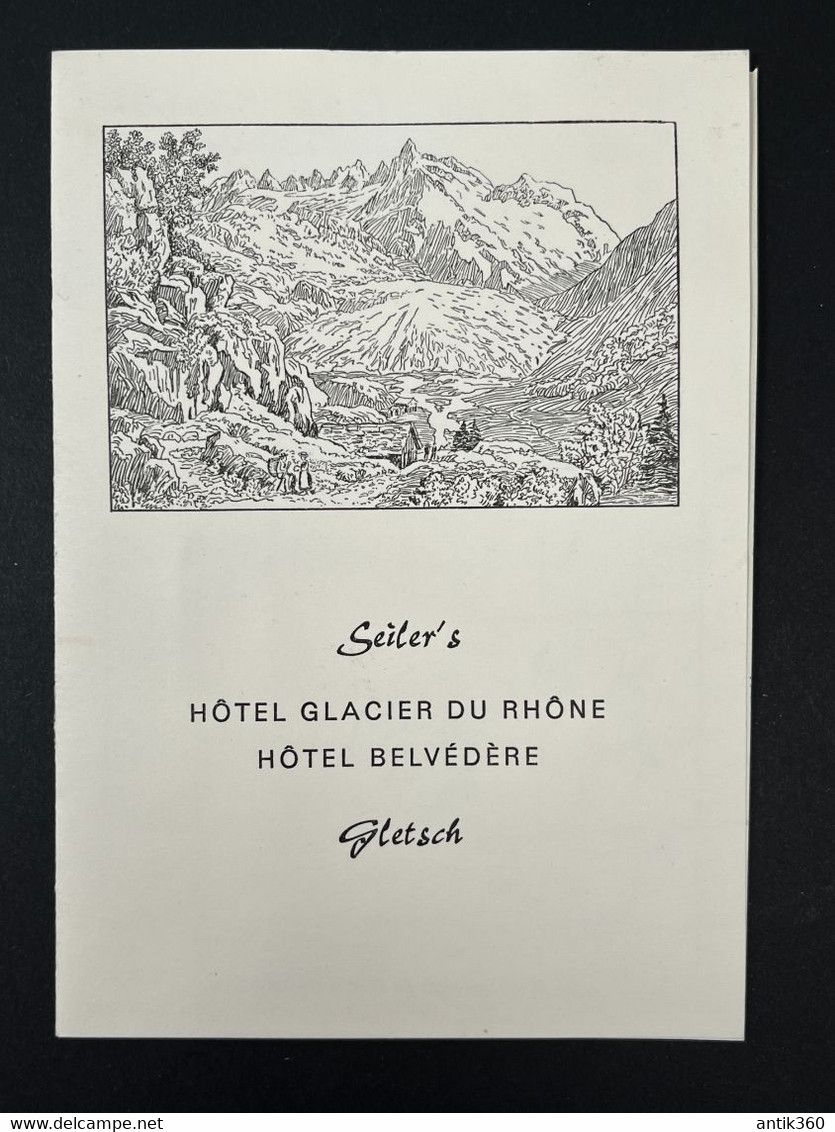 Ancien Menu + Note Hôtel Glacier Du Rhône Hotel Belvédère GLETSCH FERT GENEVE Suisse - Menus