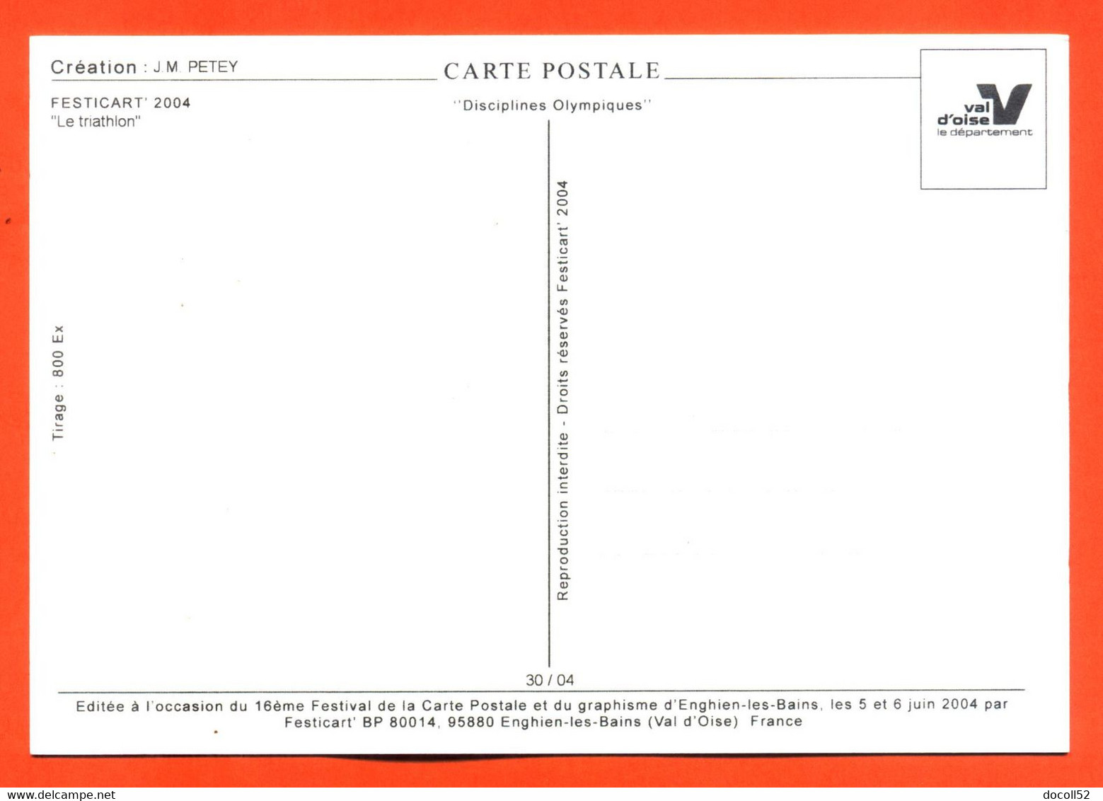 CPM GF JEUX OLYMPIQUES ATHENES 2004 " LE TRIATHLON " ILLUSTREE PAR JM PETEY POUR FESTICART ENGHEIN LES BAINS - 800 EX - Athlétisme