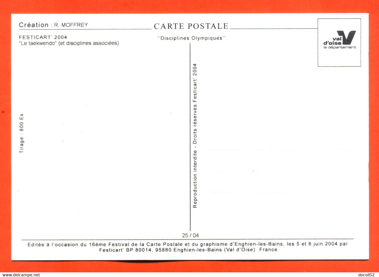 CPM GF JEUX OLYMPIQUES ATHENES 2004 " LE TAEKWENDO " ILLUSTREE PAR R MOFFREY POUR FESTICART ENGHEIN LES BAINS - 800 EX - Oosterse Gevechtssporten