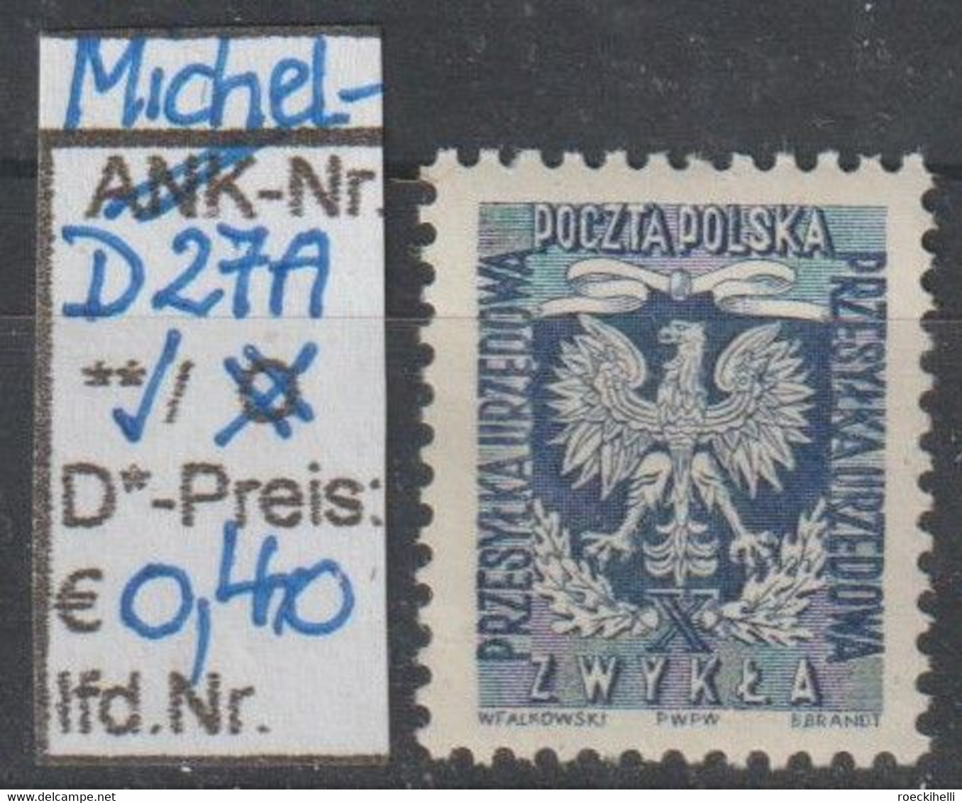 1954 - POLEN - DM (Dienstmarke) "10 Jahre Volksrepublik-Staatswappen" Schwarzblau - ** Postfrisch - S.Scan (pl D27A**) - Service