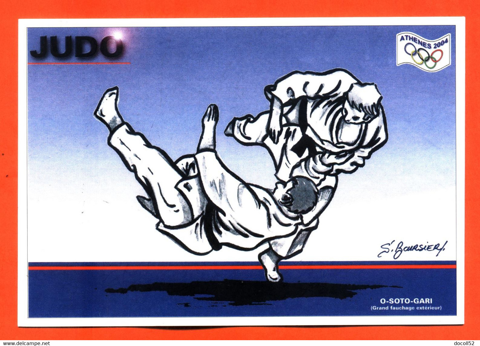 CPM GF JEUX OLYMPIQUES ATHENES 2004 " LE JUDO " ILLUSTREE PAR S BOURSIER POUR FESTICART ENGHEIN LES BAINS - 800 EX - Martiaux