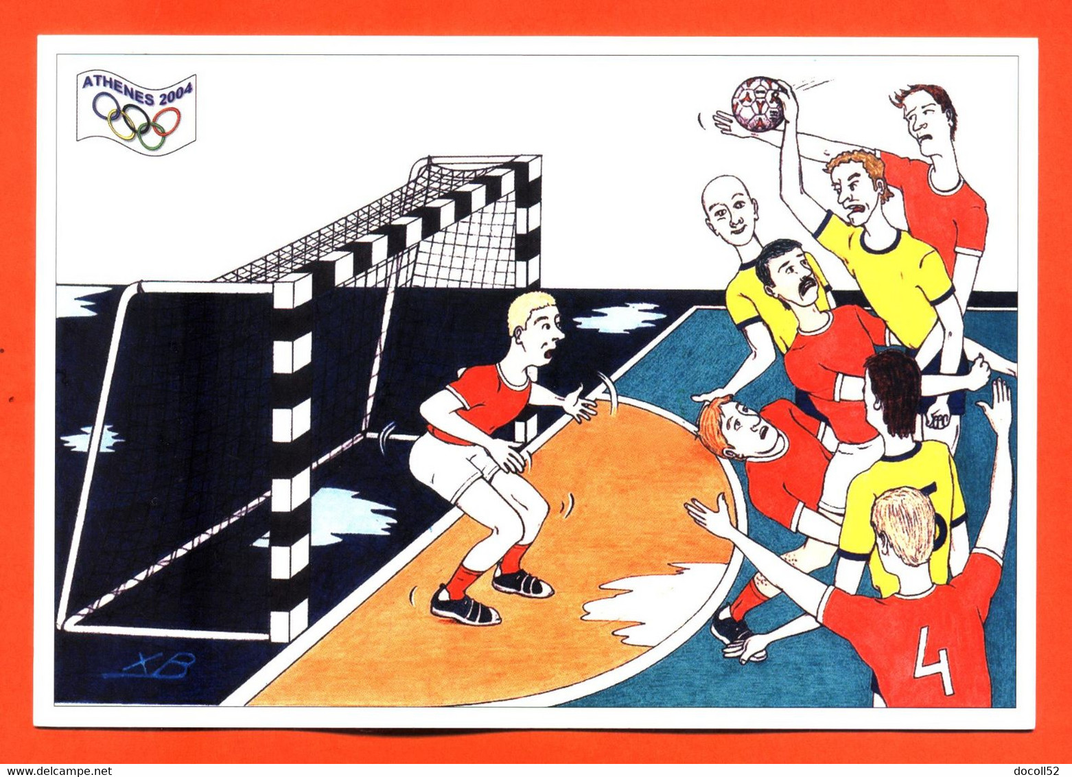 CPM GF JEUX OLYMPIQUES ATHENES 2004 " LE HANDBALL " ILLUSTREE PAR X BONASTRE POUR FESTICART ENGHEIN LES BAINS - 800 EX - Handbal