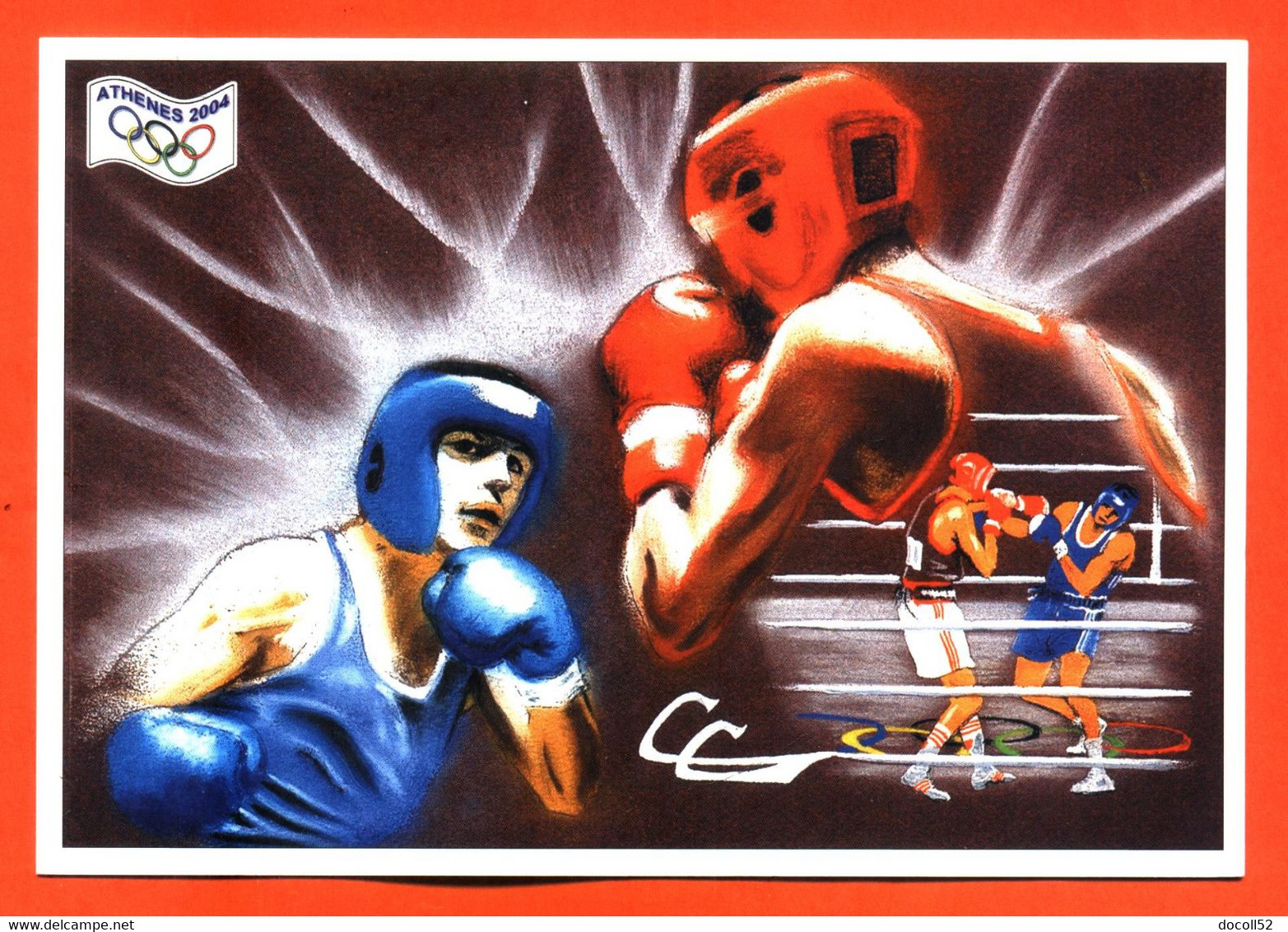 CPM GF JEUX OLYMPIQUES ATHENES 2004 " LA BOXE " ILLUSTREE PAR CL COUDRAY POUR FESTICART ENGHEIN LES BAINS - 800 EX - Boxing