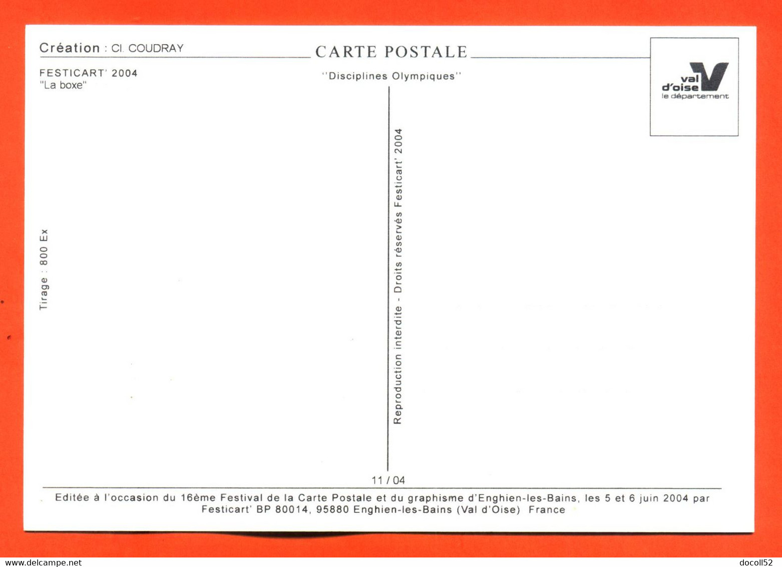 CPM GF JEUX OLYMPIQUES ATHENES 2004 " LA BOXE " ILLUSTREE PAR CL COUDRAY POUR FESTICART ENGHEIN LES BAINS - 800 EX - Boxing