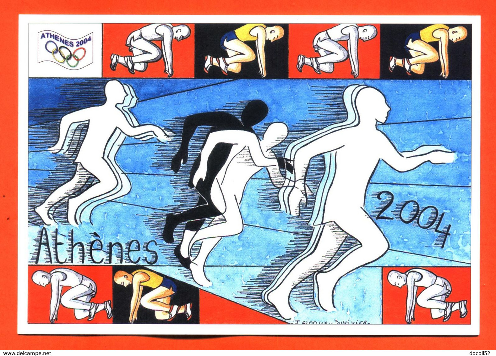 CPM GF JEUX OLYMPIQUES ATHENES 2004 " LA COURSE " ILLUSTREE PAR GINOUX DUVIVIER FESTICART ENGHEIN LES BAINS - 800 EX - Athlétisme