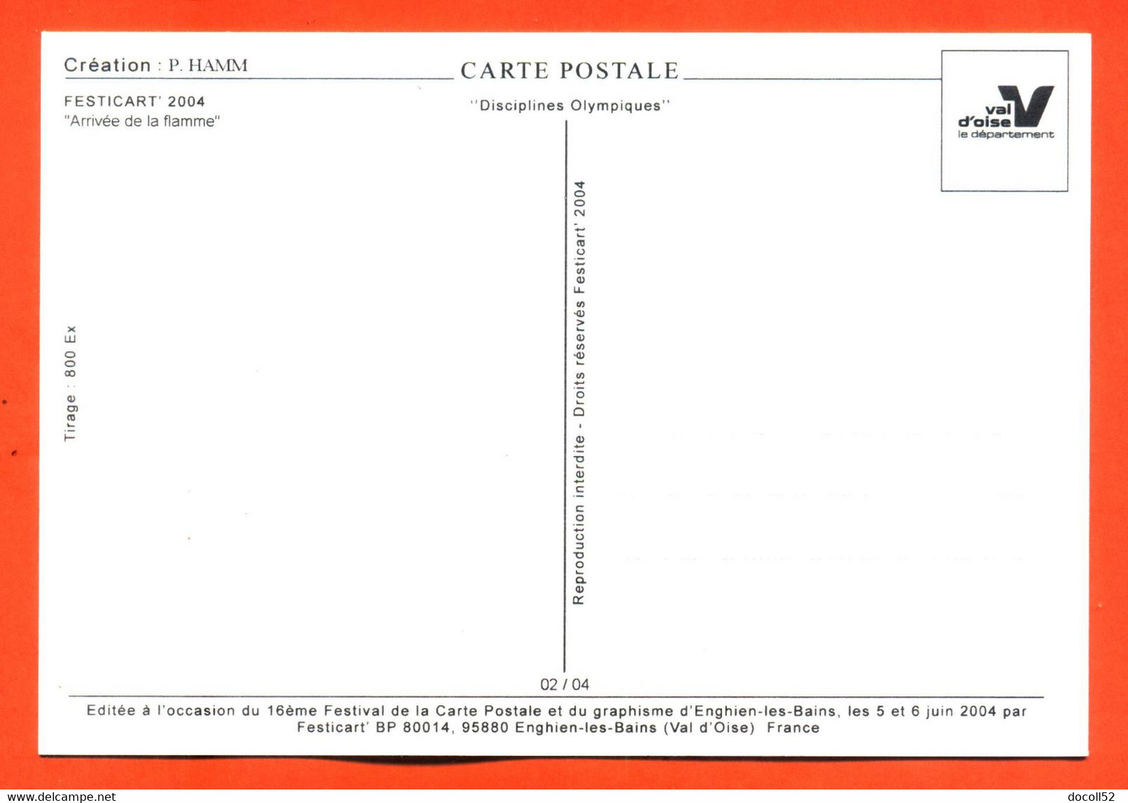 CPM GF JEUX OLYMPIQUES ATHENES 2004 " ARRIVEE DE LA FLAMME " ILLUSTREE PAR P HAMM FESTICART ENGHEIN LES BAINS - 800 EX - Olympische Spiele