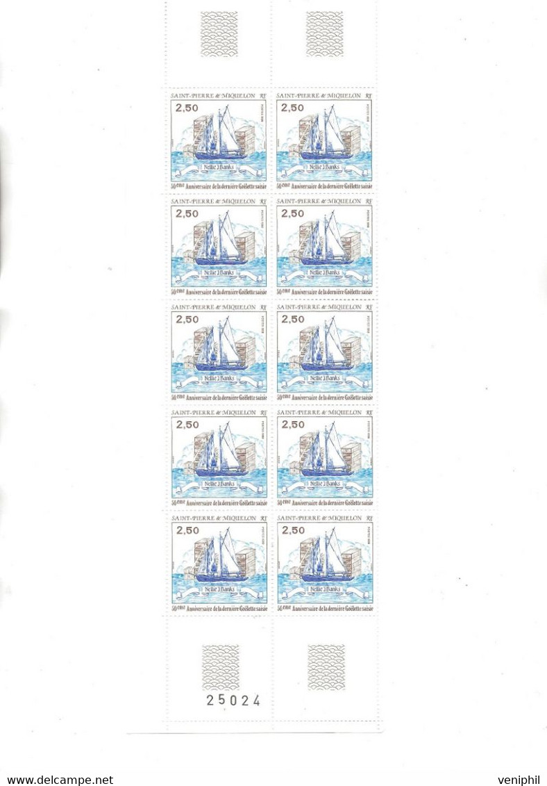 ST PIERRE ET MIQUELON   -N° 492 BLOC DE 10 NEUF SANS CHARNIERE -ANNEE 1988 -COTE : 20,80 € - Unused Stamps