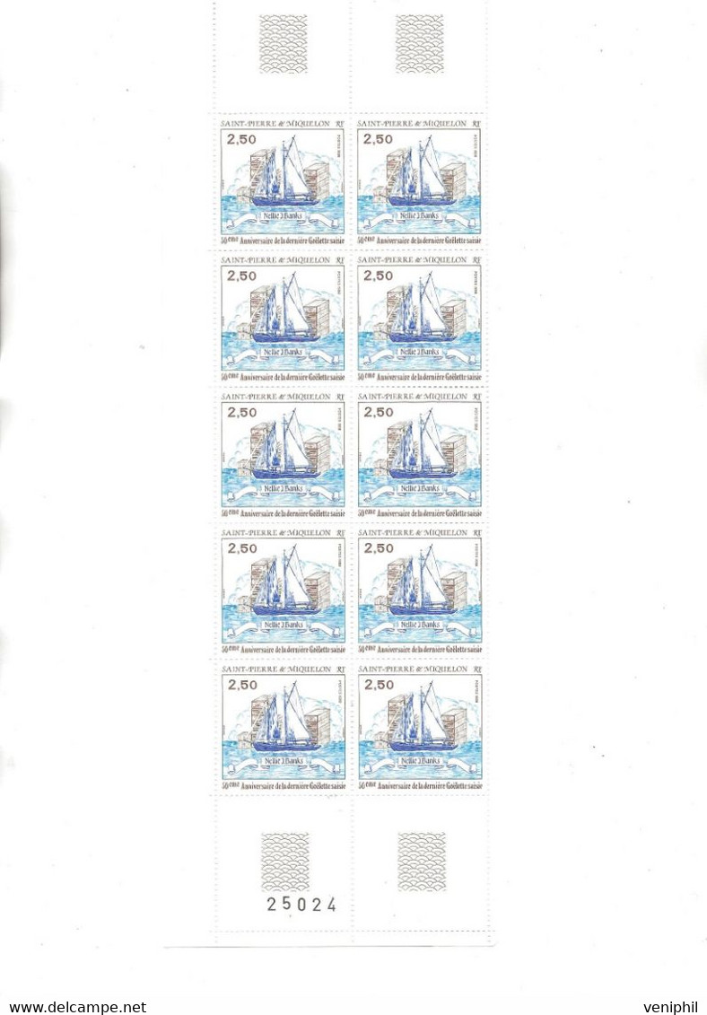 ST PIERRE ET MIQUELON   -N° 492 BLOC DE 10 NEUF SANS CHARNIERE -ANNEE 1988 -COTE : 20,80 € - Ongebruikt