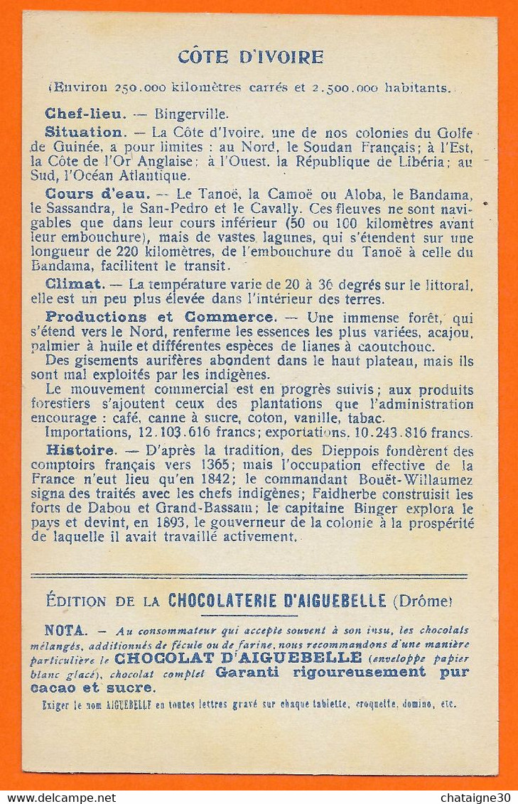 Les Colonies Françaises - COTE D'IVOIRE- Publicité Chocolaterie D'Aiguebelle - Côte-d'Ivoire