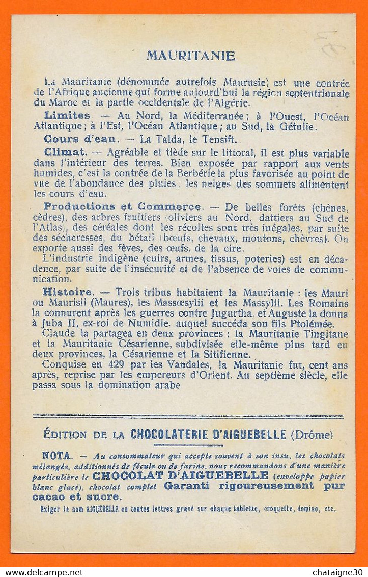 Les Colonies Françaises -MAURITANIE - Publicité Chocolaterie D'Aiguebelle - Mauritania
