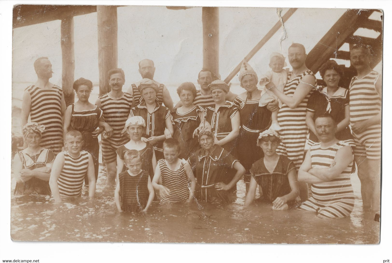 Bathers, Ahlbeck Beach, Kaiserbäder Heringsdorf Usedom Germany 1924 Nice Old Photo, Group Of Happy People, Family! - Usedom