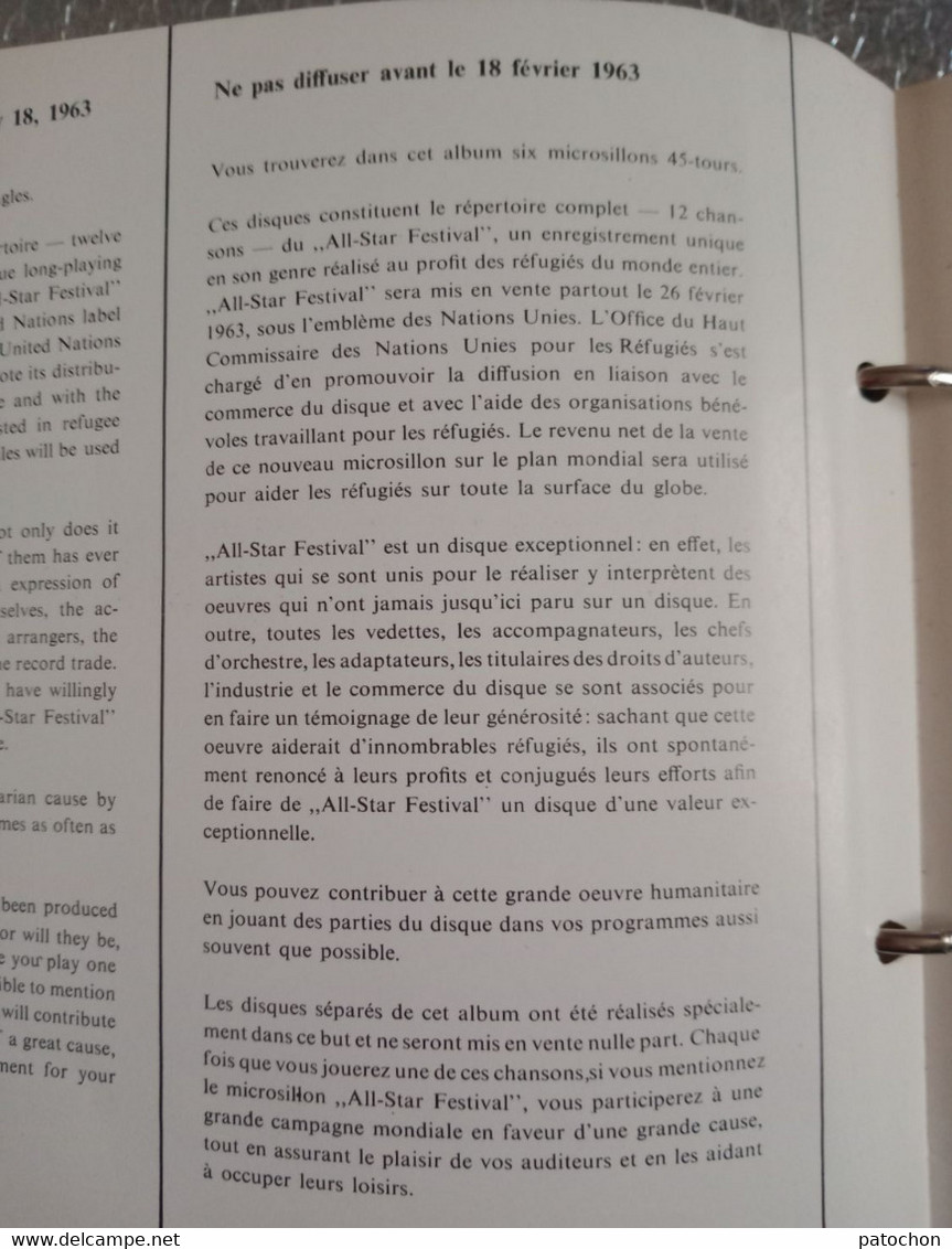 Classeur VIP radio 6XSP ALL STAR FESTIVAL 1963 Aide ONU des Lumières au réfugiés-es enfants aussi