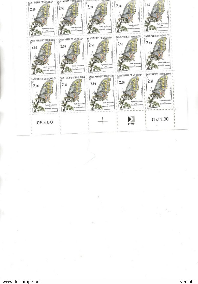 ST PIERRE ET MIQUELON - - PAPILLON - N° 534 NEUF SANS CHARNIERE -BLOC DE 15  -ANNEE 1991 - COTE : 21 € - Nuovi