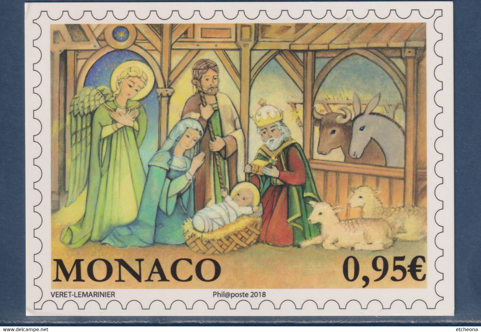 Carte Postale Illustration Reprise Visuel Du Timbre 3163 La Nativité Monaco 12.12.18 Flamme Monaco Musée Océanographique - Covers & Documents