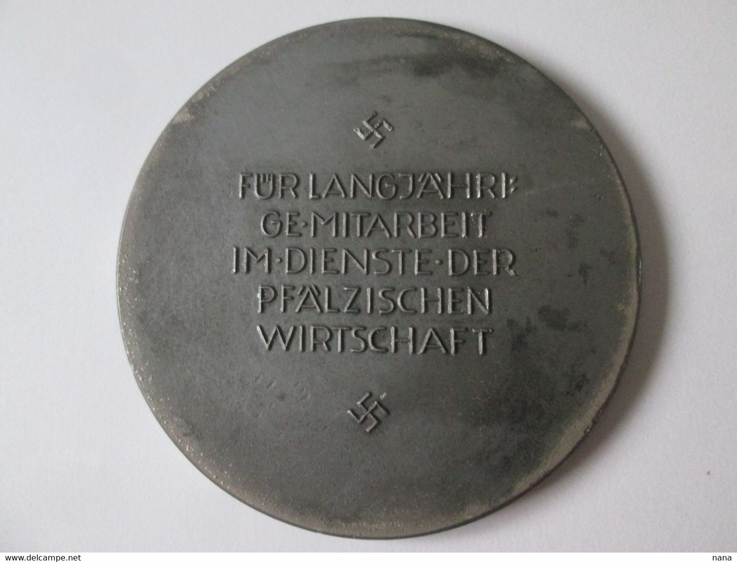 Rare! German Association Of The Economy Of The Palatinate Long Service Table Art Deco Medal Silvered Zinc 30s,diam=80 Mm - Alemania