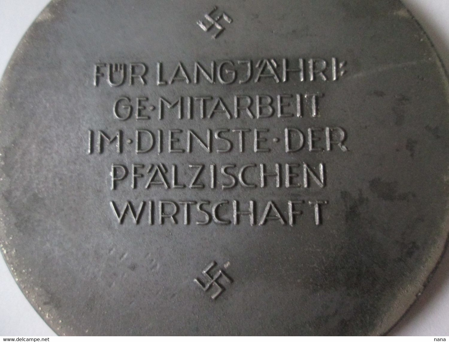 Rare! German Association Of The Economy Of The Palatinate Long Service Table Art Deco Medal Silvered Zinc 30s,diam=80 Mm - Germania