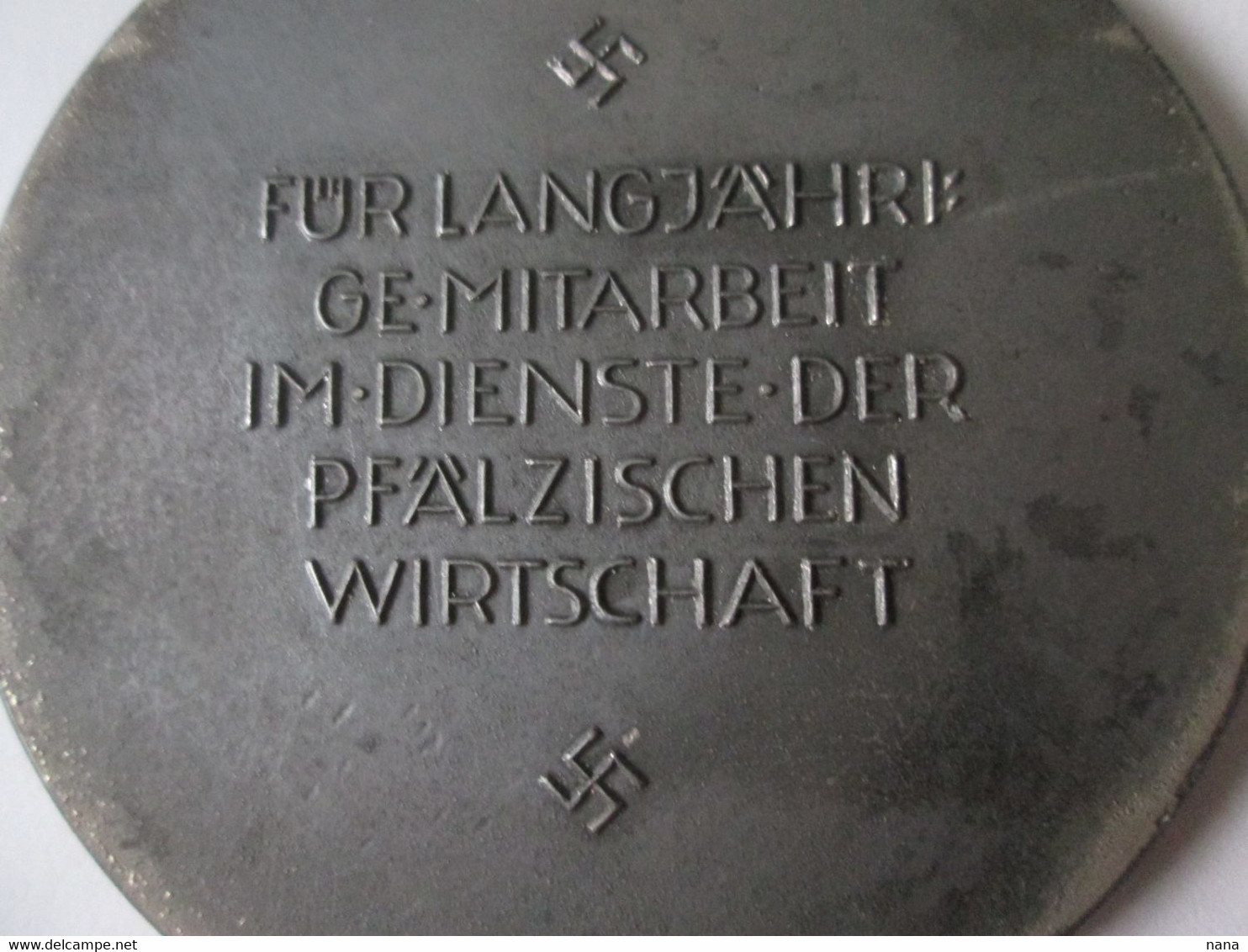 Rare! German Association Of The Economy Of The Palatinate Long Service Table Art Deco Medal Silvered Zinc 30s,diam=80 Mm - Duitsland