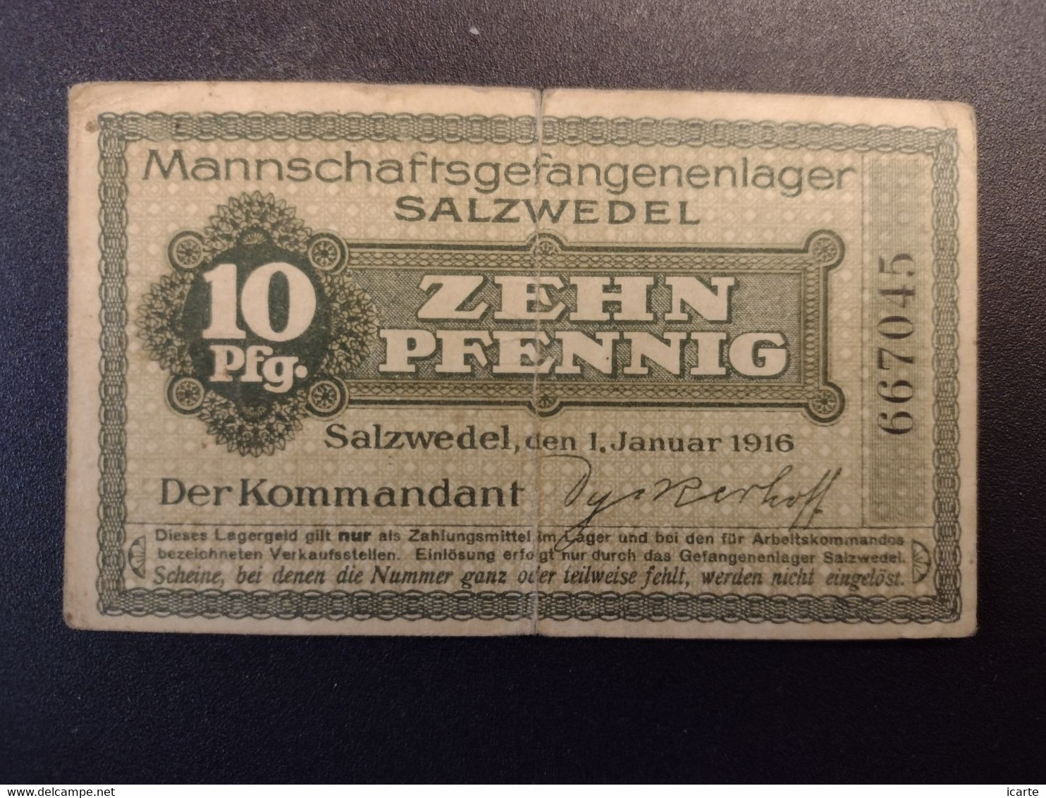 Billet 10 PFENNIG LAGERGELD MONNAIE DE CAMP PRISONNIER DE GUERRE Kriegsgefangenenlager SALZWEDEL - Autres & Non Classés