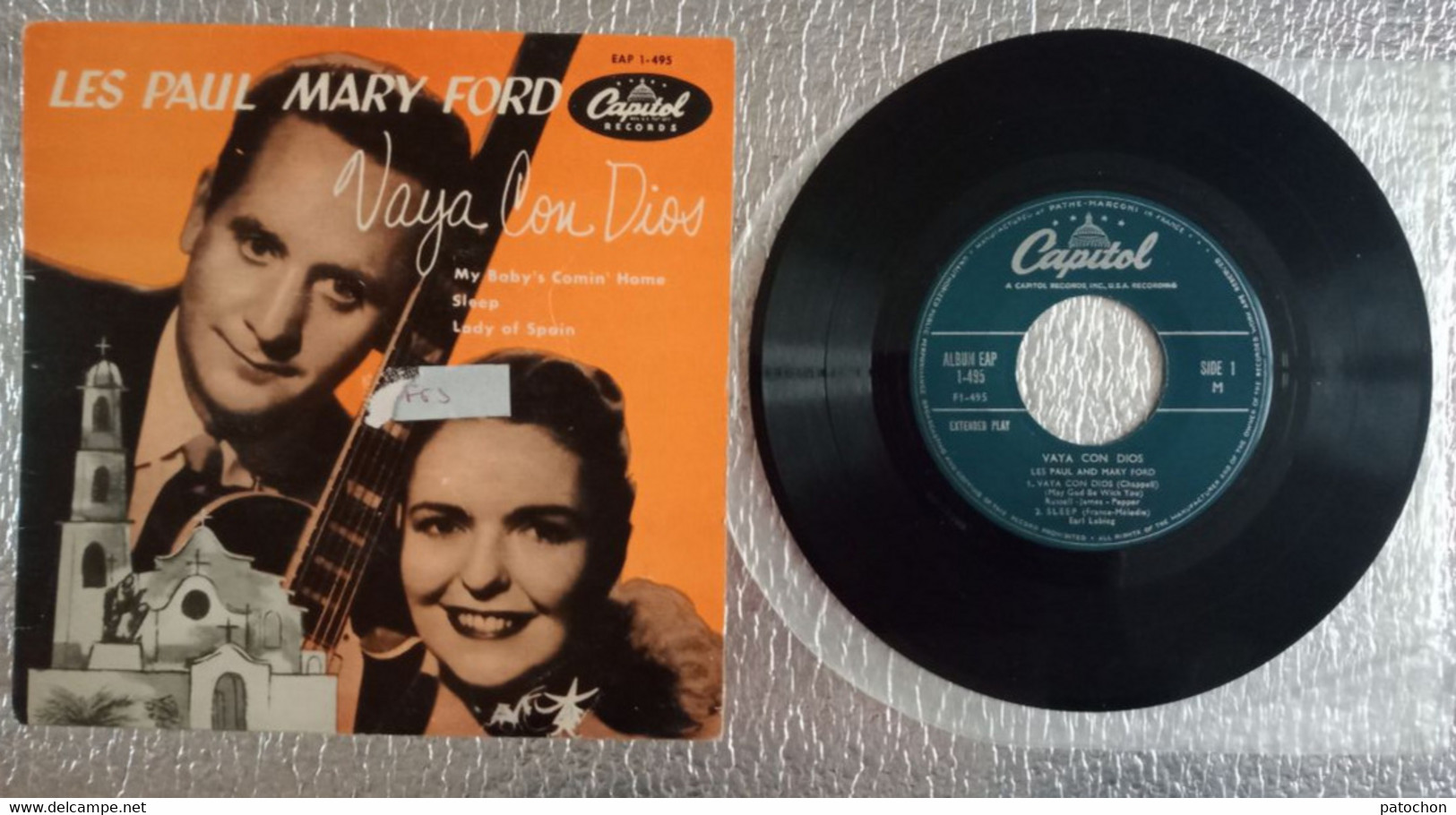 45 Tours SP Les Paul Mary Ford EAP 1-495 CAPITOL Records Vaya Con Dios 4 Titres! - World Music