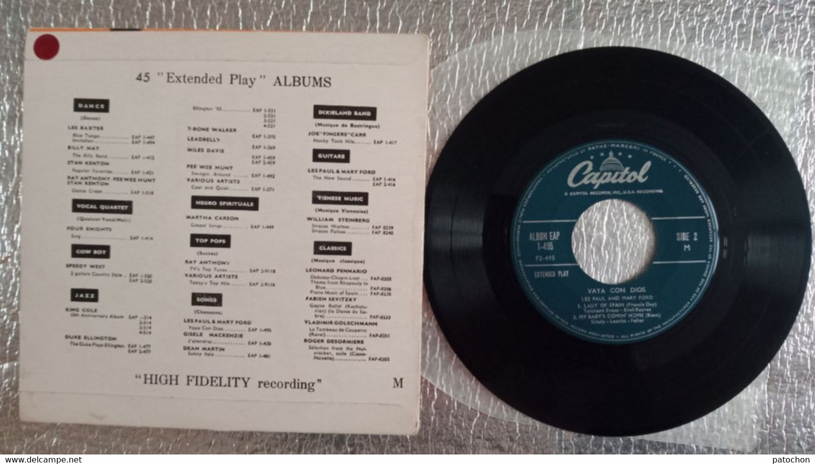 45 Tours SP Les Paul Mary Ford EAP 1-495 CAPITOL Records Vaya Con Dios 4 Titres! - World Music