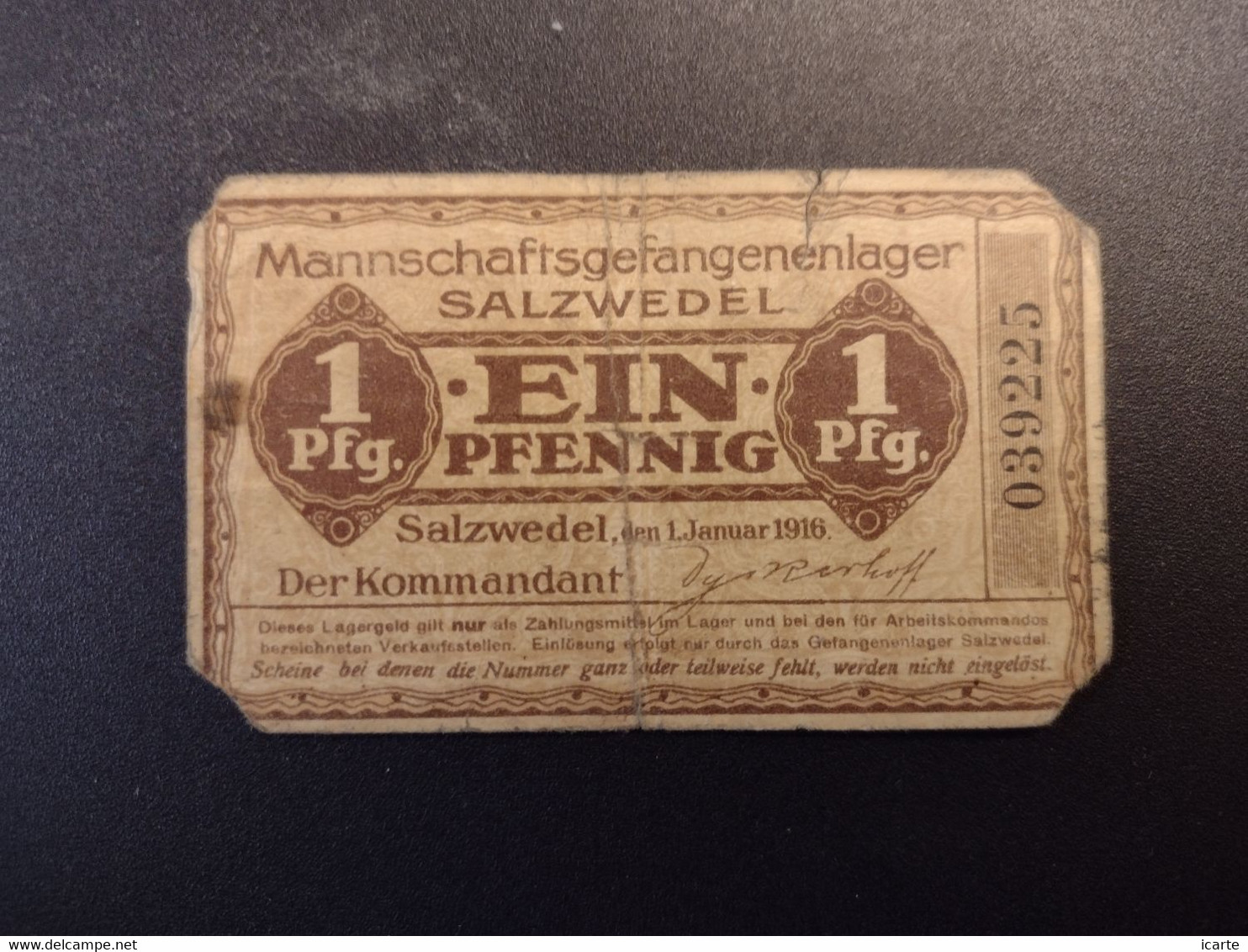 Billet 1 PFENNIG LAGERGELD MONNAIE DE CAMP PRISONNIER DE GUERRE Kriegsgefangenenlager SALZWEDEL - Sonstige & Ohne Zuordnung