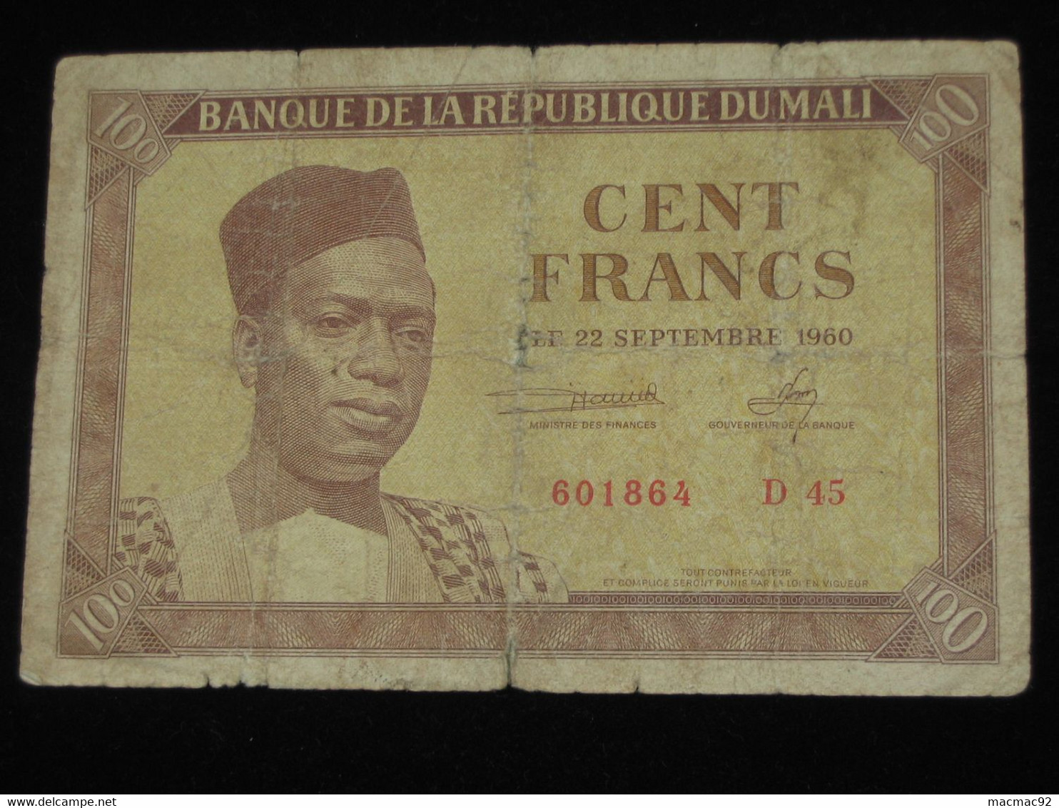 MALI - 100 Francs 1960 - Banque Centrale De La République Du Mali  **** EN ACHAT IMMEDIAT **** - Mali