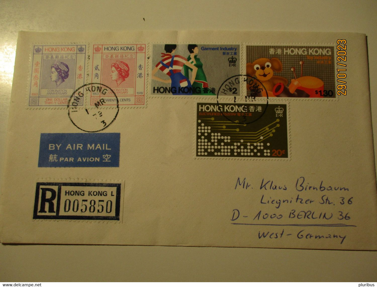 HONG KONG 1979 AIR MAIL REGISTERED COVER TO BERLIN W- GERMANY ,M 3-25 - Cartas & Documentos