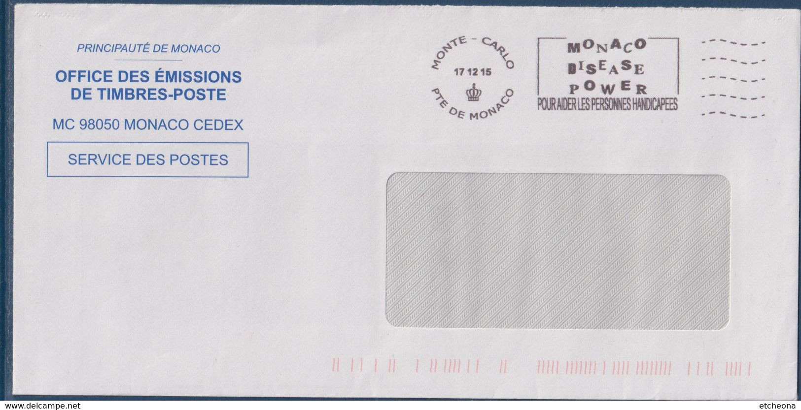 Monaco Flamme Disease Power Pour Aider Les Personnes Handicapées, Principauté De Monaco Monte-Carlo 17.12.15 - Postmarks