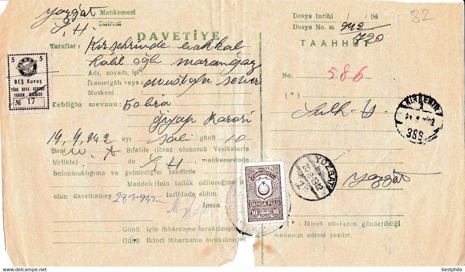 Turkey & Ottoman Empire -  Turkish Air Agency Aid Stamp & Rare Document With Stamps - 82 - Brieven En Documenten