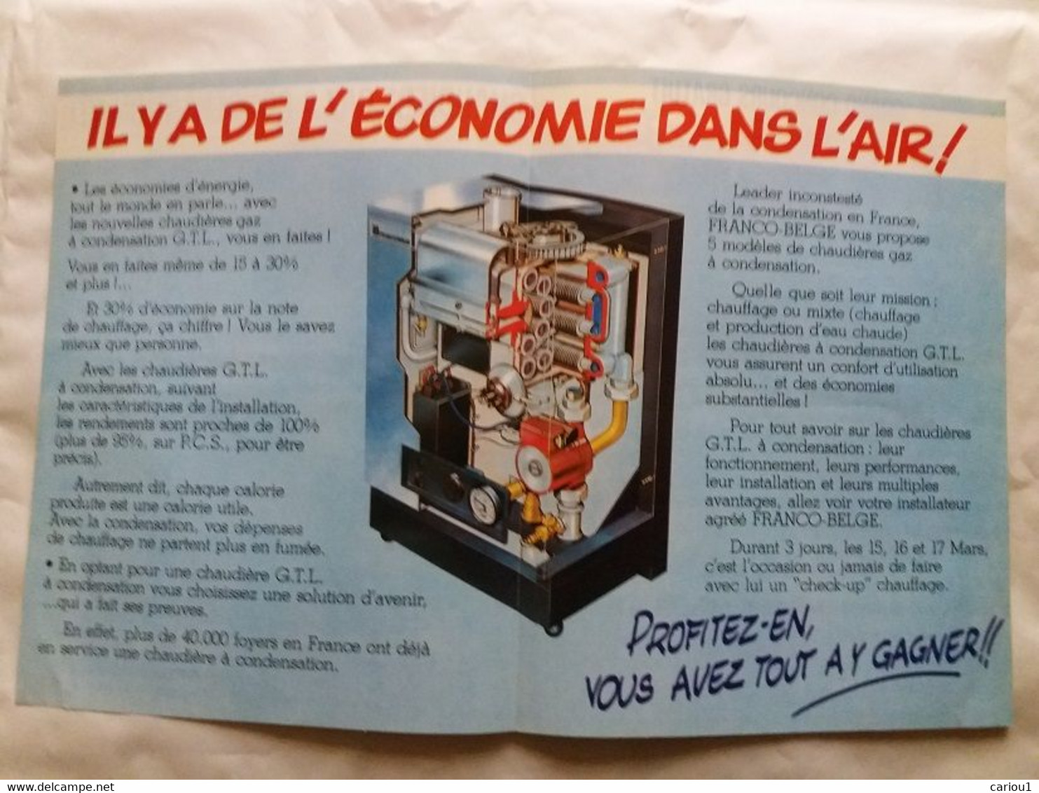C1 FRANQUIN GASTON Plaquette PUBLICITE Chaudiere Franco Belge 1985 PORT INCLUS  France - Gaston