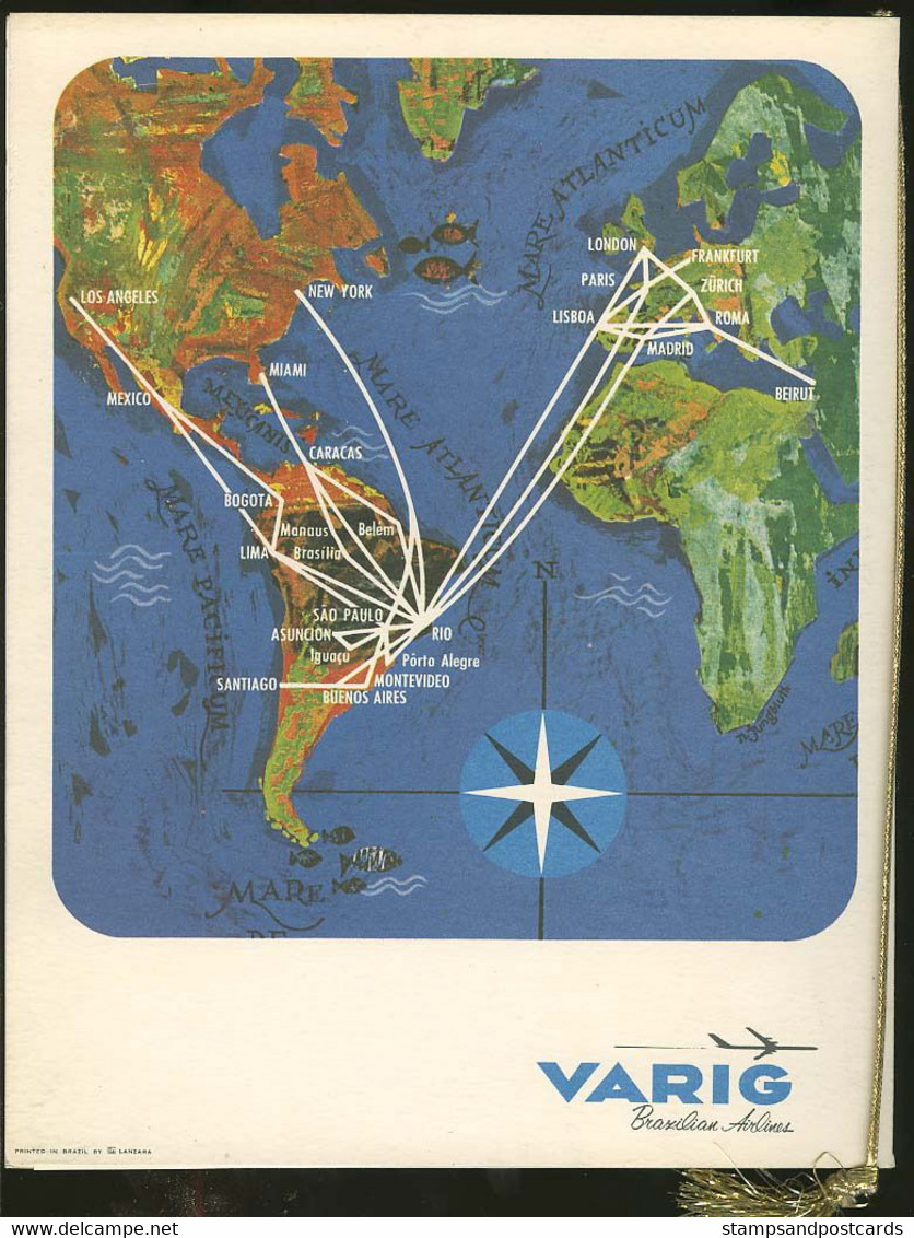 Menu De Vol Compagnie Aérienne Varig Brèsil Brasil Rio Lisbonne Portugal 1968 Brazil Airline Flight Menu Rio Lisbon - Menu Cards