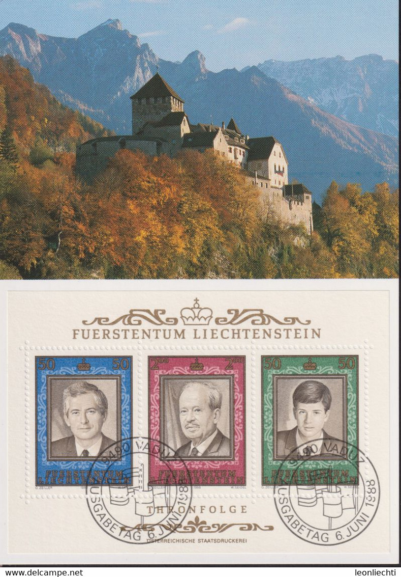 1988 Liechtenstein MC 82 Mi: LI BL13°, Y&T: LI BF 16°, ZNr. LI 885°, Tronfolge Zum 50. Regierungsjubiläum - Autres & Non Classés