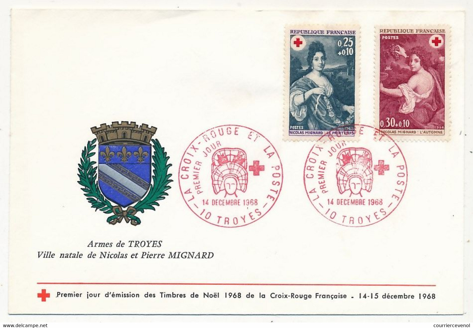 FRANCE - Env. Aff 0,25F+0,10 Et 0,30F+0,10 - Obl CROIX ROUGE POITIERS 14 Déc. 1986 TROYES Premier Jour - Briefe U. Dokumente