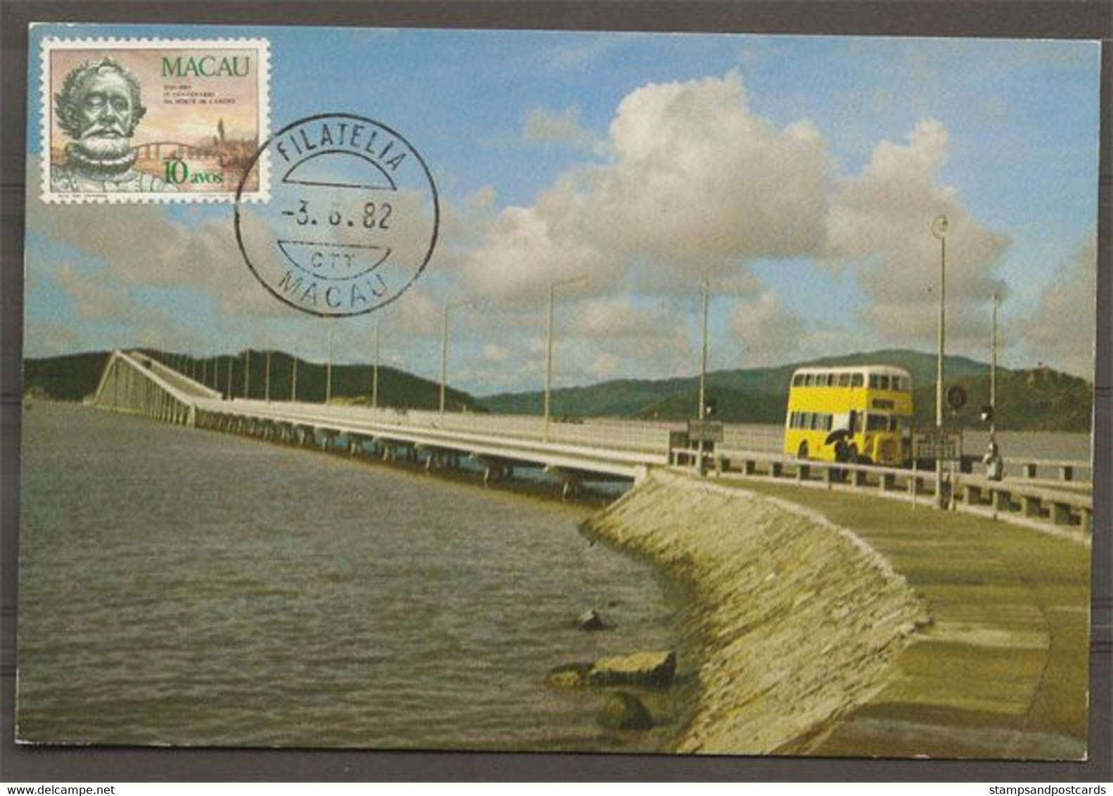 Macau Pont De Taipa Carte Maximum Avec Autocar 1983 Macao Taipa Bridge Maxicard With Bus 1983 - Cartes-maximum