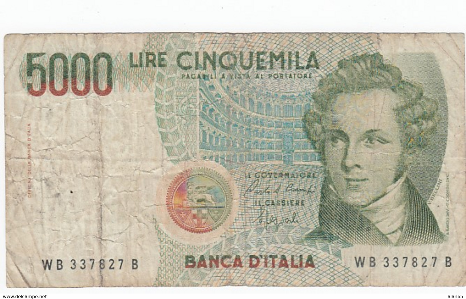 Italy #111b, 5000 Lire 1985 Banknote - 5000 Liras