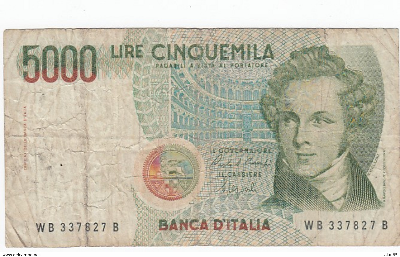 Italy #111b, 5000 Lire 1985 Banknote - 5000 Lire