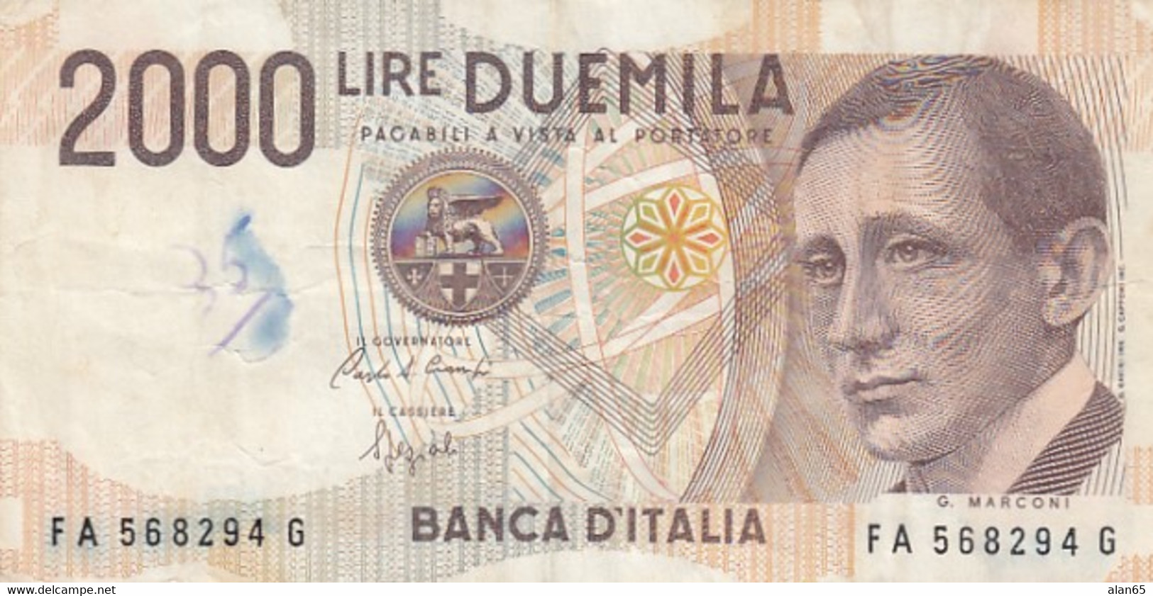 Italy #115a, 2000 Lire 1990 Banknote - 2000 Liras