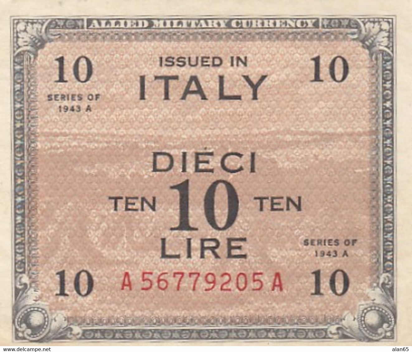 Italy #M19a, 10 Lire 1944 Banknote - Occupazione Alleata Seconda Guerra Mondiale