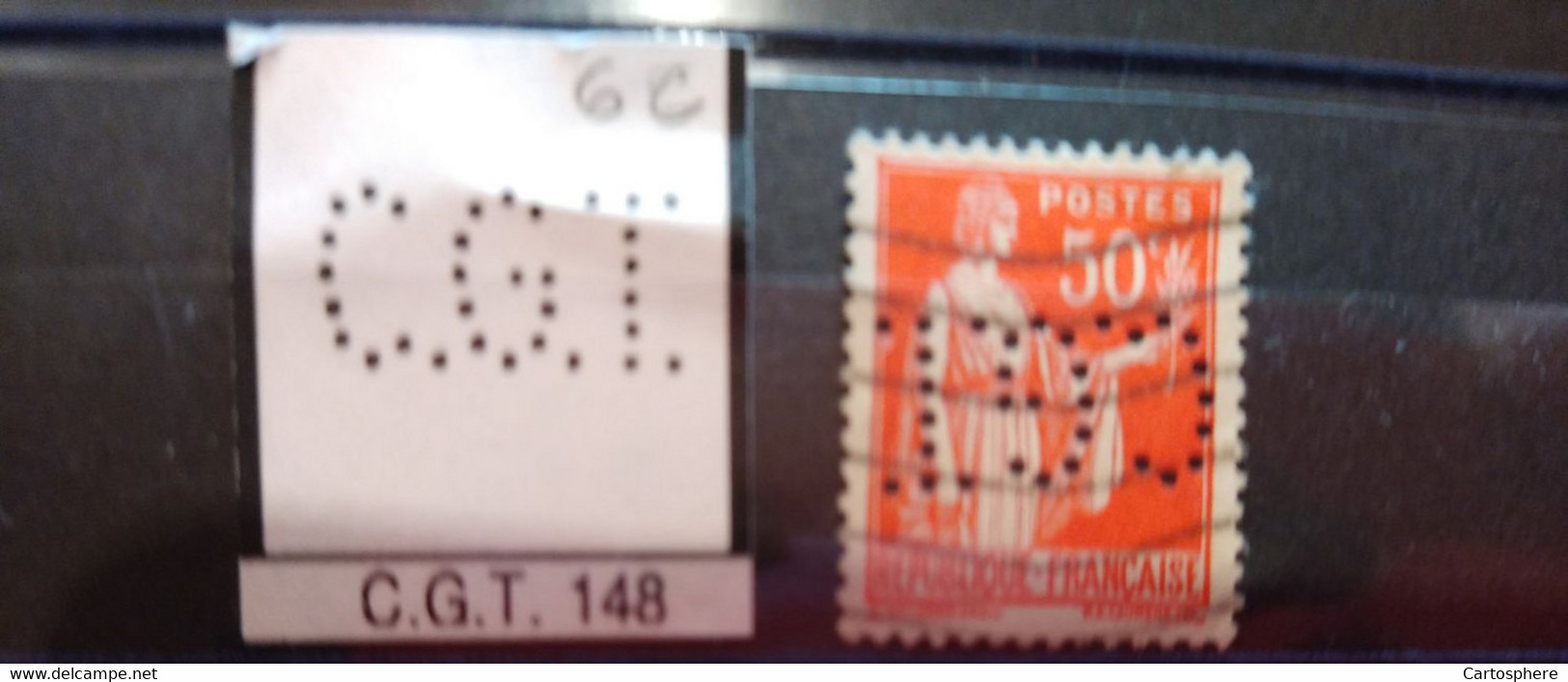 FRANCE TIMBRE C.G.T  148 INDICE 5 SUR 283 PERFORE PERFORES PERFIN PERFINS PERFORATION PERCE  LOCHUNG - Used Stamps