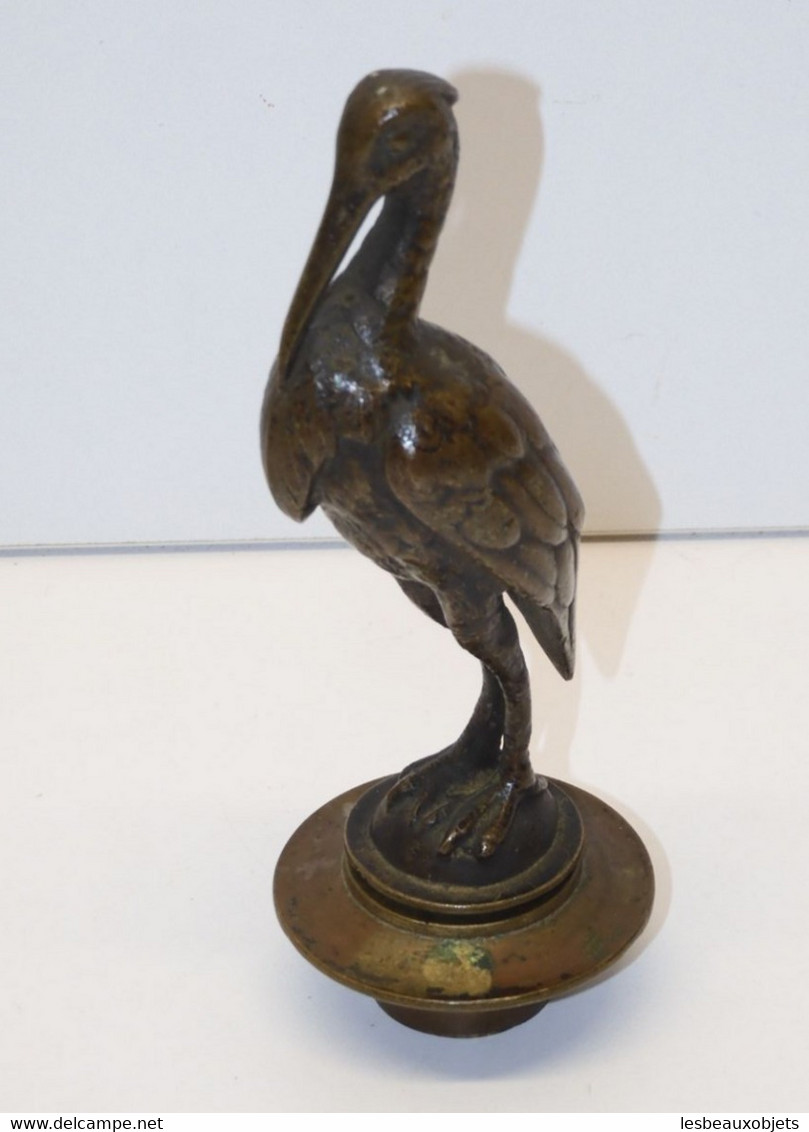 *SUPERBE ETOUFFOIR BOUGIE BRONZE OISEAU HERON BELLE PATINE BRUNE COLLECTION  E