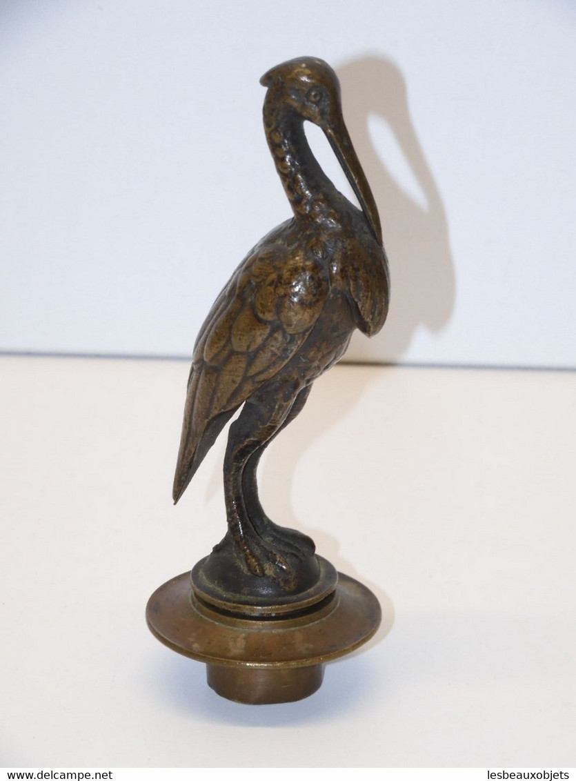 *SUPERBE ETOUFFOIR BOUGIE BRONZE OISEAU HERON BELLE PATINE BRUNE COLLECTION  E