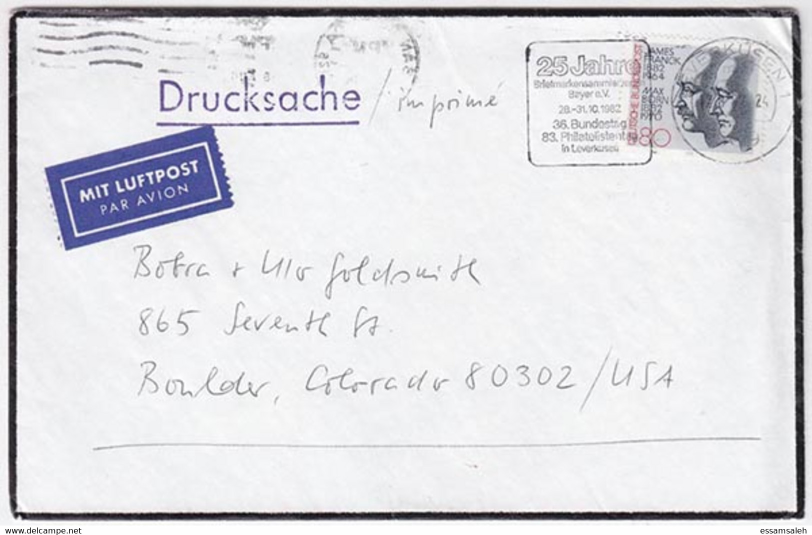 DES36502 Germany 1982 Mourning Cover Franking Famous People With Slogan Addressed USA - Briefe U. Dokumente