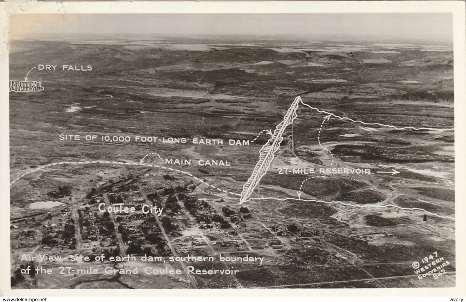 Air View Site Of Earth Dam, Southern Boundary At The 27 Mile Grand Coulee Reservoir, Washington  Real Photo Post Card - Seattle