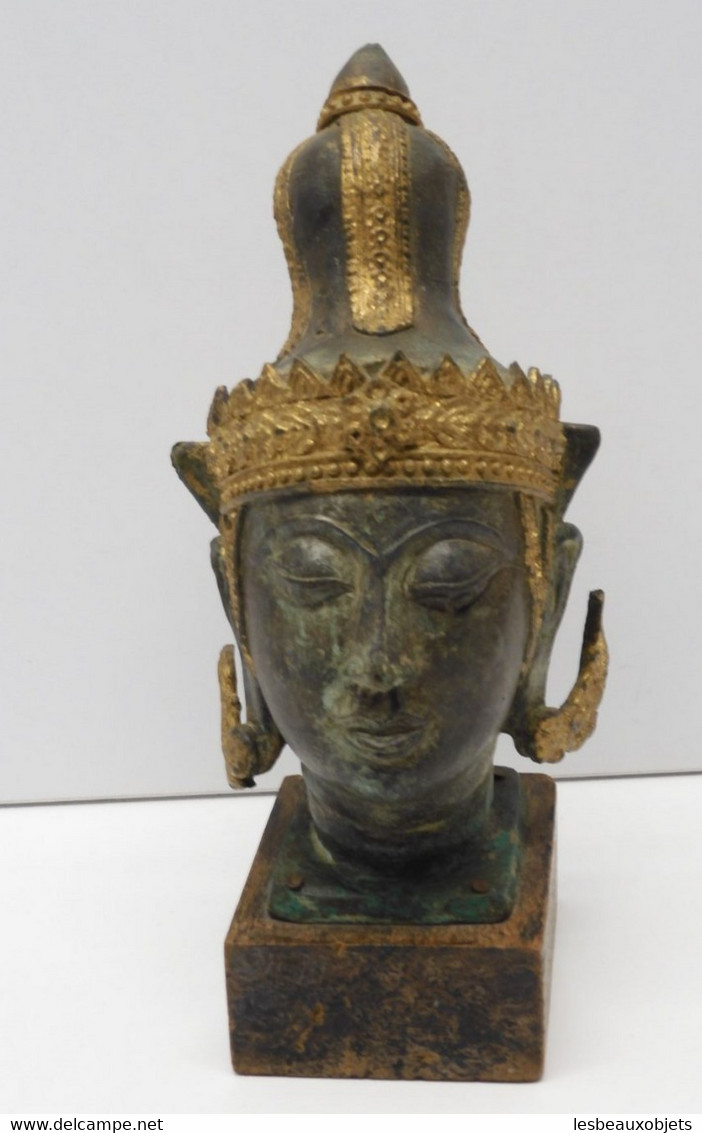 *TETE BRONZE SOCLE BOIS DIVINITE ASIATIQUE PRINCE THAÏLANDAIS ASIE Collection  E - Bronzes