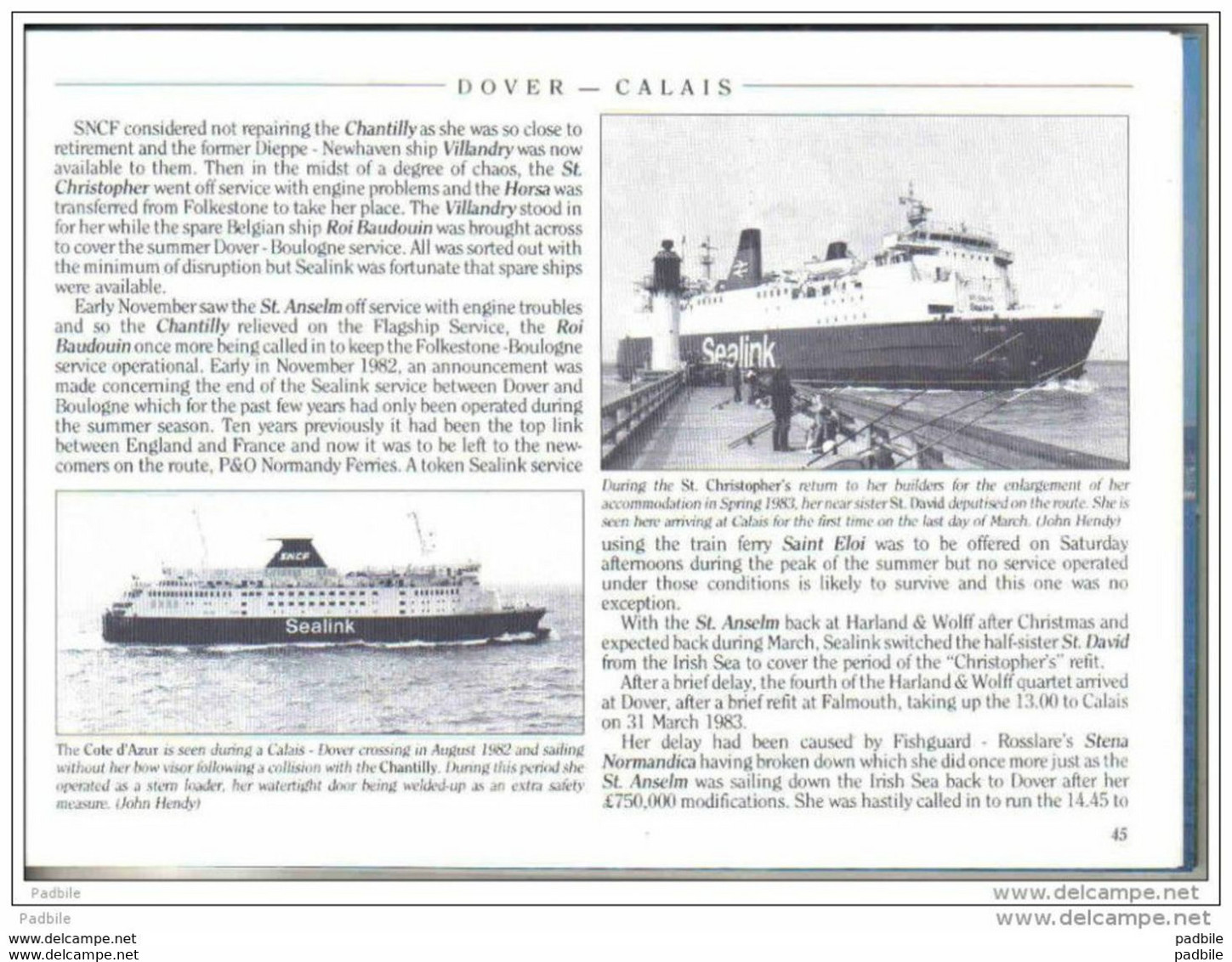 Livre Sealink Seafrance  Dover - Calais Armement Ferries Armement Sealink SNCF  Par John Hendy - Transportes