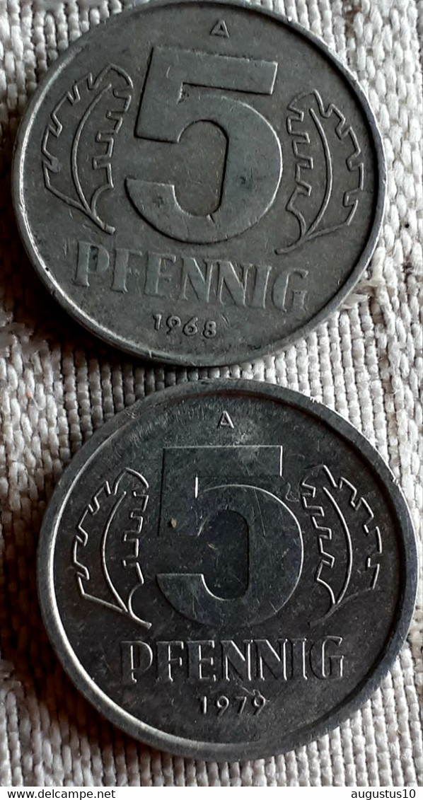 DUITSLAND /D.D.R.: 2 X 5 PFENNIG 1968  A + 1979 A  KM 9.1+ 9.2 - 5 Pfennig