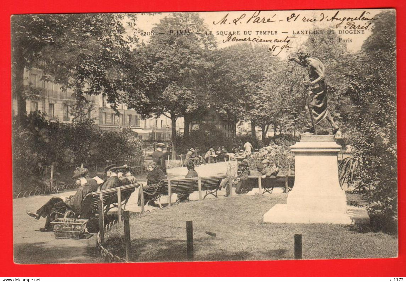 ZUN-28 Paris Square Du Temple   Statue La Lanterne De Diogène  ANIME.  Dos Simple. Circulé 1903 - Estatuas