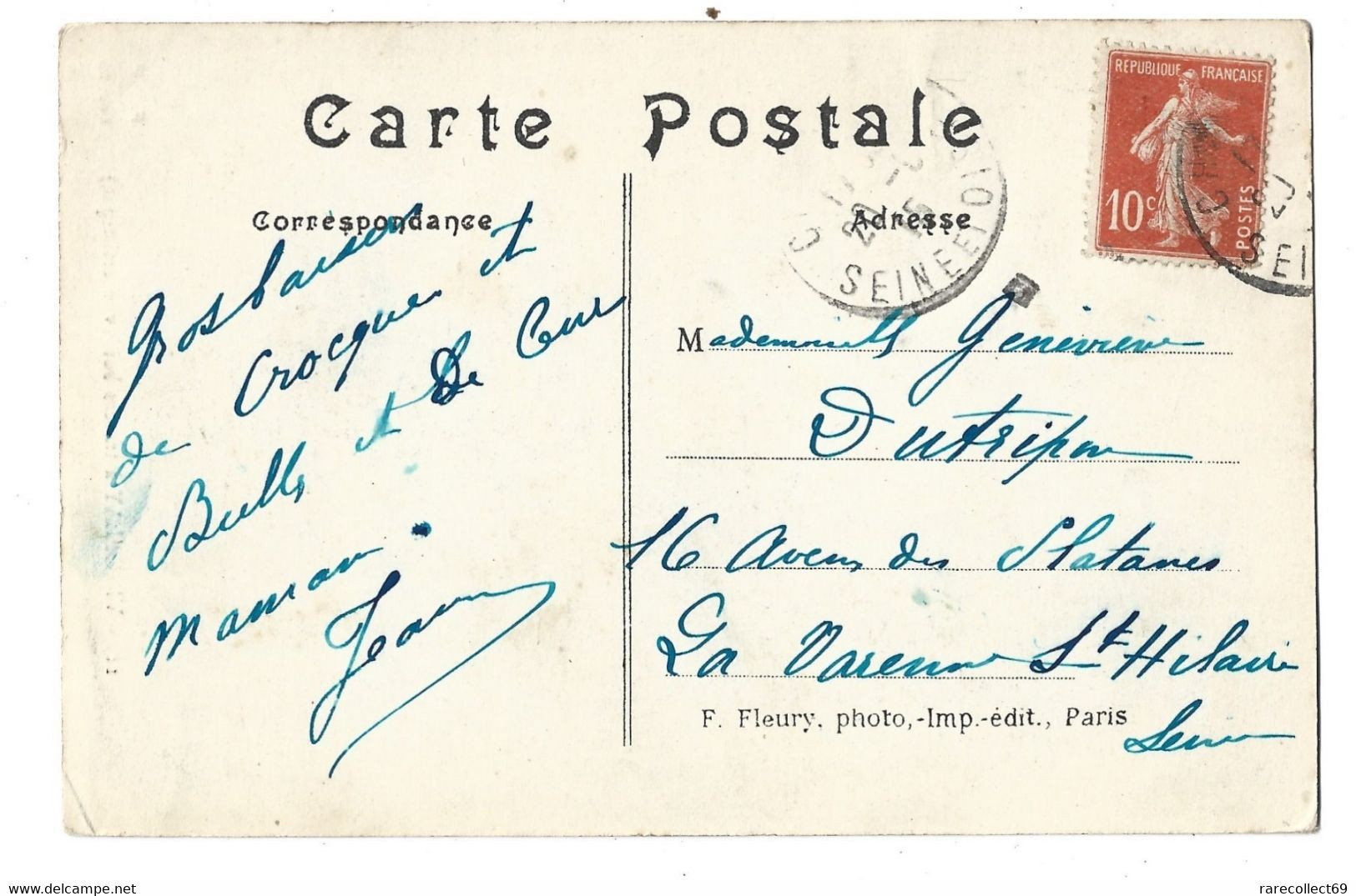 Semeuse N° 138 Type II Sur Carte Postale VIROFLAY à Travers Bois - Vue Artistique - Edit. F. Fleury Paris - Briefe U. Dokumente